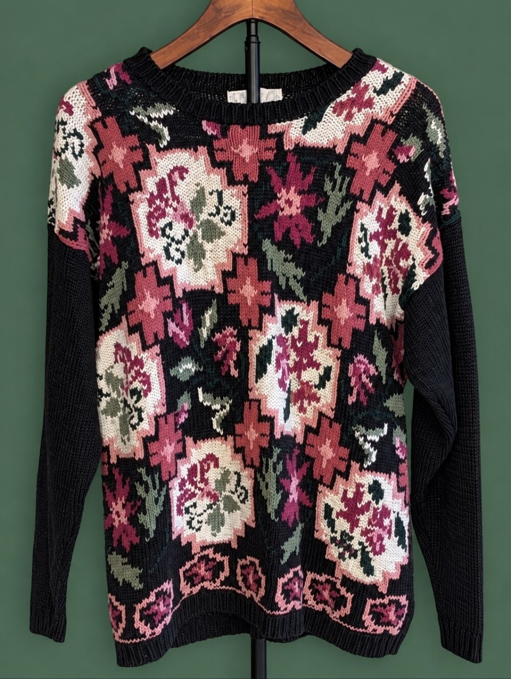 Vintage Rachael Max Floral Textured Knit Sweater Size L